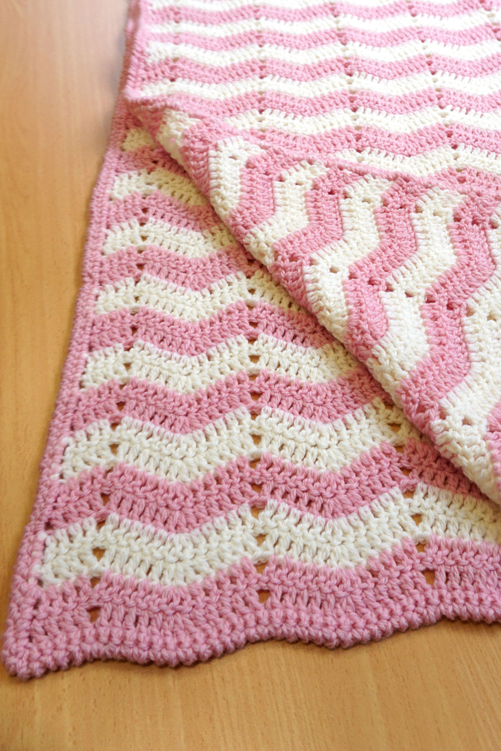 Pink & white crocheted ripple afghan design Throw